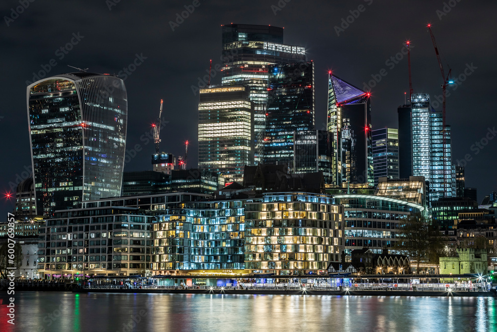 HDR of the City of London at night, London, UK
