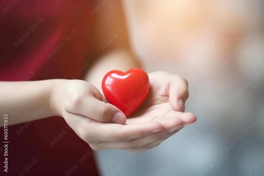 woman cardiogram support red valentine donor hold love care health hand. Generative AI.