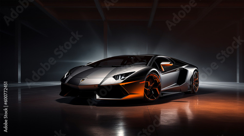 Lamborghini stands in the charage , generative ai
