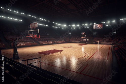 3D view of basketball court from grandstand. Generative AI © Osias