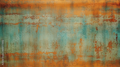 Seamless oxidized copper patina corrugated metal sheets grunge background texture. Vintage antique weathered and worn rusted bronze or brass abstract pattern. Orange-brown , Generative AI