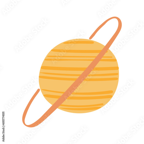 Planet Saturn hand drawn cartoon illustration. Flat style design, isolated vector. Kids print element, astronomy, astrology, celestial body, Solar system, space travel, cosmos, science fiction