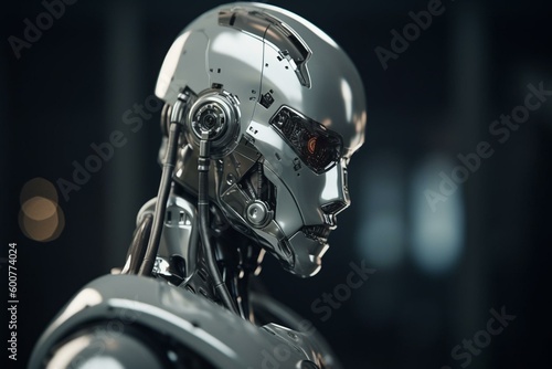 A sleek, silver robot with personality, crafted in 3D and shown in profile. Generative AI