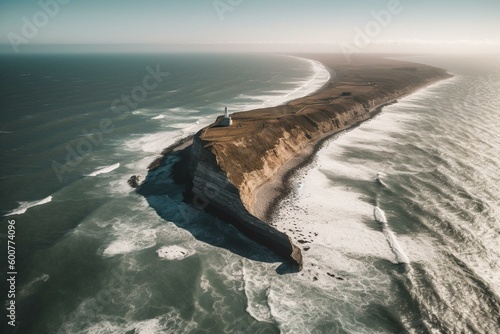 Aerial view of Cap Blanc Nez from sea by drone. Generative AI