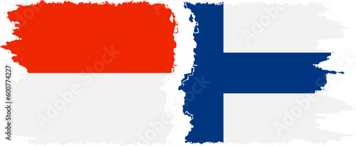 Finland and Indonesia grunge flags connection vector