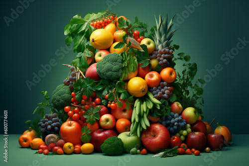 Fruit  vegetables  and herbs are arranged in decorative