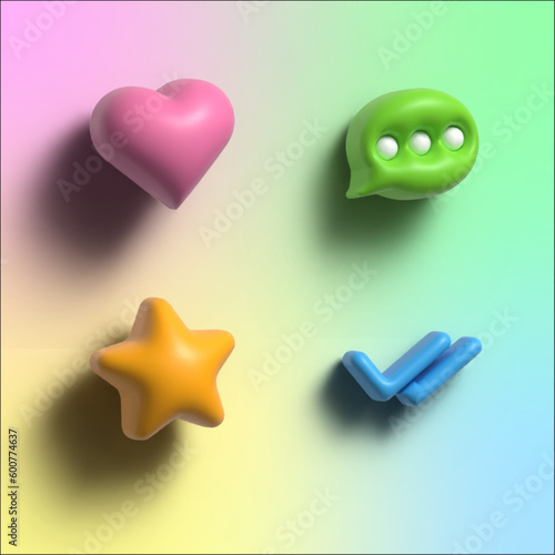 Set of 3D messaging emoji with gradient background