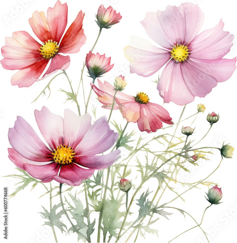 Cosmos flowers bouquet isolated on white background. 