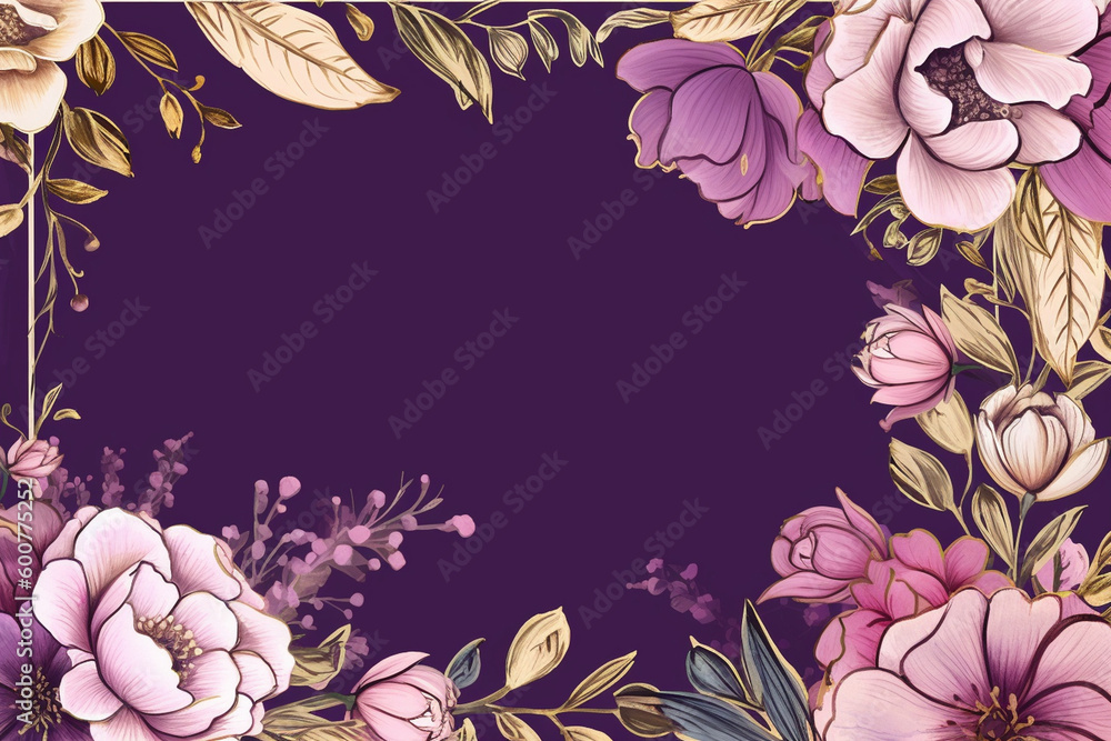 custom made wallpaper toronto digitalA regal purple background with an assorted flower border Flower wedding card, invitation, banner Generative AI
