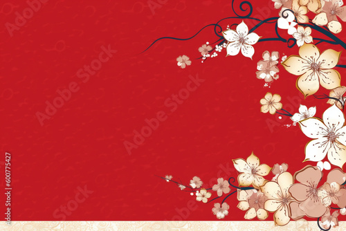 A playful red background with a flower border Flower wedding card, invitation, banner Generative AI