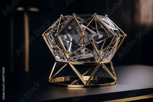 Gold and crystal luxury stand for product advertising  with geometric design. Generative AI