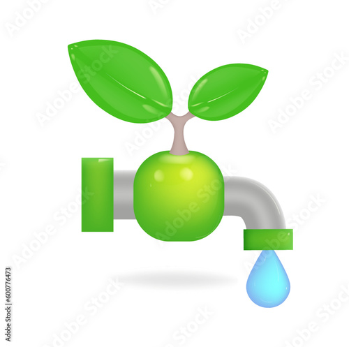 eco water mixer 3d icon in cartoon style. 3d vector in high quality