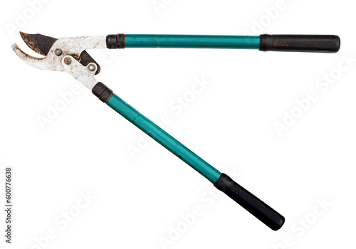 used garden loppers for pruning twigs cutout on white background