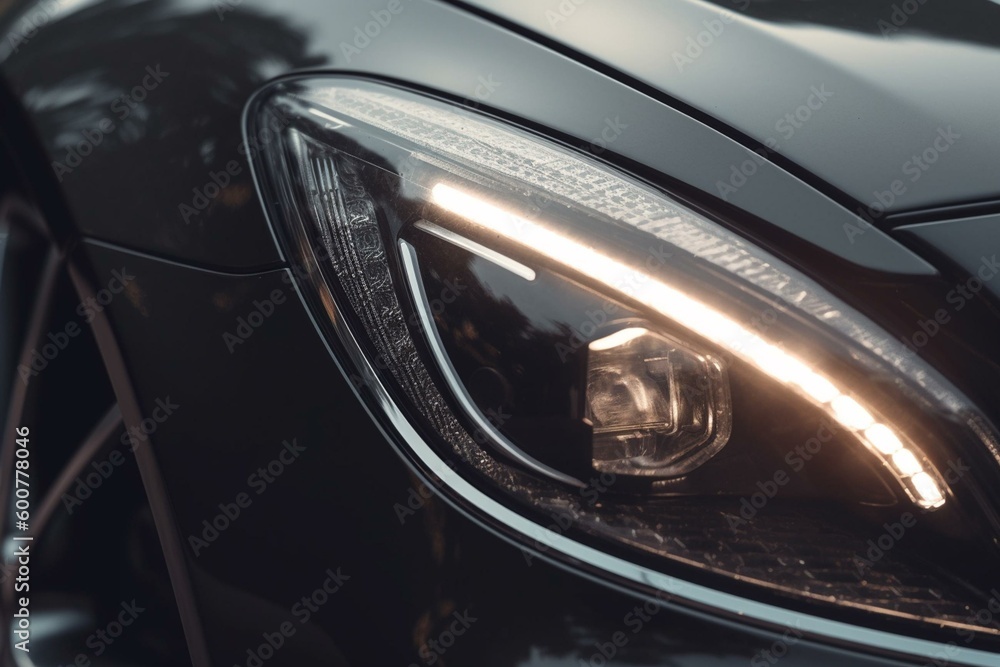 Close-up of luxury car headlight. Generative AI