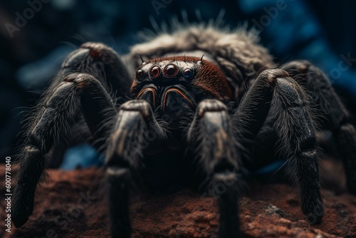 Highly detailed close-up of a velvety tarantula created by AI technology. Generative AI