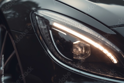 Close-up of luxury car headlight. Generative AI © Vada