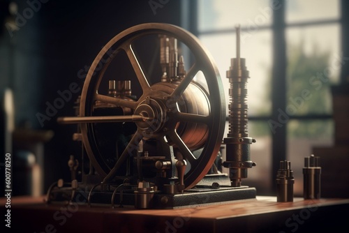 3D illustration of James Watt's patented steam engine from 1769. Generative AI