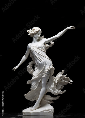 Classical sculpture art capturing the essence of femininity, with detailed drapery revealing motion and emotion.