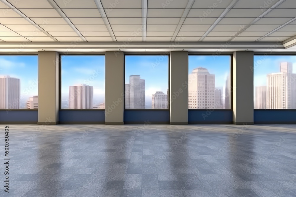 Empty modern office space generative ai illustration with copy space Empty modern office space generative ai illustration with copy space