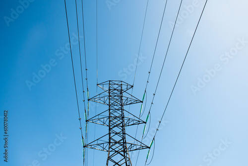 HIgh voltage transmission network lines in Australia . Double Circuit Steel pole transmission tower. Electricity Pylon