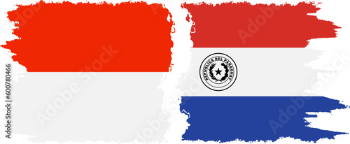 Paraguay and Indonesia grunge flags connection vector
