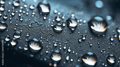 Macro wet glass with water drops. Illustration AI Generative.