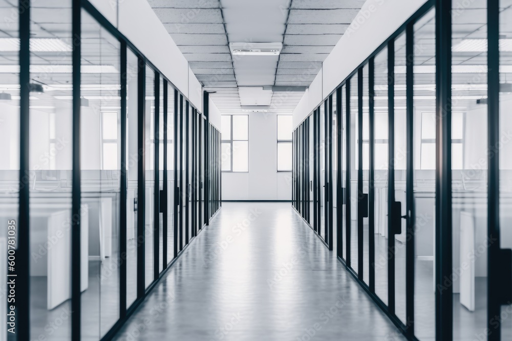 Empty modern office space generative ai illustration with copy space 