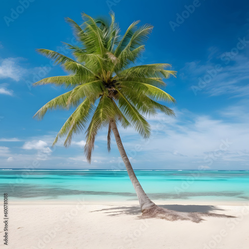 Beautiful palm tree on tropical island beach on background