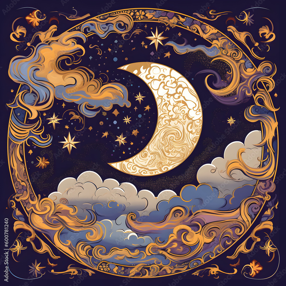 Clouds sun stars and moon stylized Clouds sun stars and moon stylized