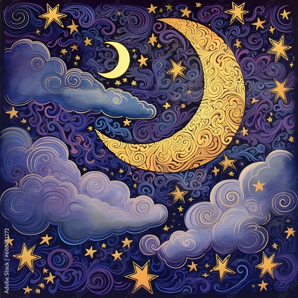 Clouds sun stars and moon stylized Clouds sun stars and moon stylized