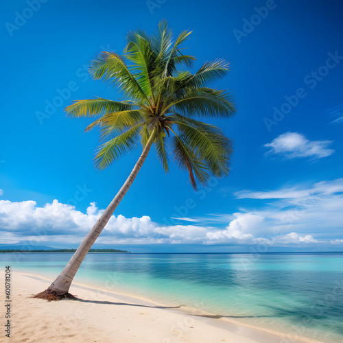 Beautiful palm tree on tropical island beach on background