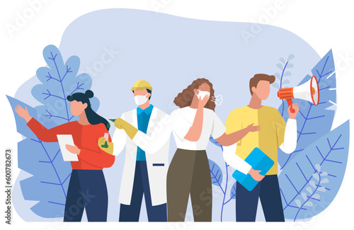 Scientists people set. Science lab worker, chemical researchers and scientist professor character. Laboratory creative scientist job, medicine workers characters men and women in protective masks