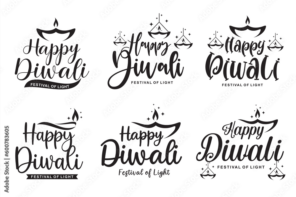 Fototapeta premium Happy diwali text design abstract vector illustration. Diwali festival lettering