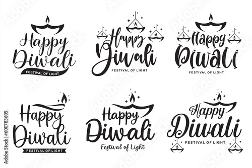 Happy diwali text design abstract vector illustration. Diwali festival lettering