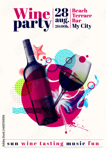 Summer event poster template with music and wine