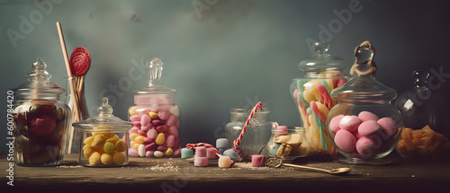 Beautiful colorful candy decoration background - generative AI - varieties of colorful candies