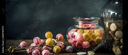 Beautiful colorful candy decoration background - generative AI - varieties of colorful candies