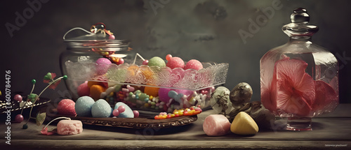 Beautiful colorful candy decoration background - generative AI - varieties of colorful candies