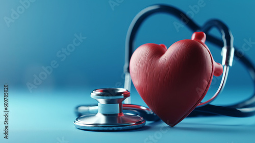 Fototapeta Naklejka Na Ścianę i Meble -  Red heart and stethoscope. Illustration AI Generative.