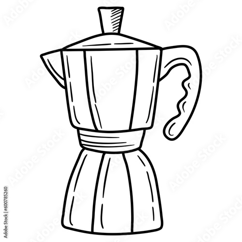 Italian coffee maker or moka pot, espresso machine, mocha express. Hand drawn vector illustration isolated over white. © arum