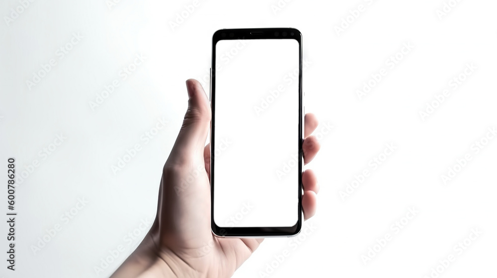 Phone screen mockup with hand holding a smartphone. Isolated PNG screen generate ai Phone screen mockup with hand holding a smartphone. Isolated PNG screen generate ai