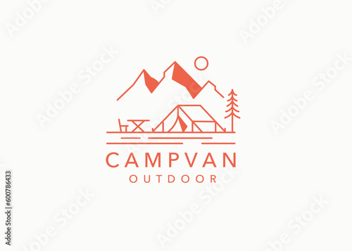 mountain camping adventure badge illustration