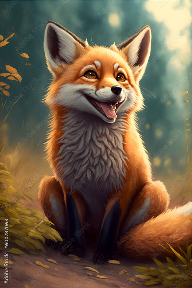 Obraz premium A cute little fox sitting in a meadow (Generative AI, Generativ, KI)
