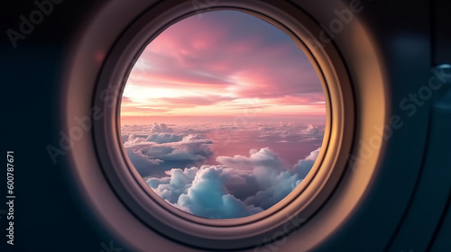 Airplane window. Illustration AI Generative.