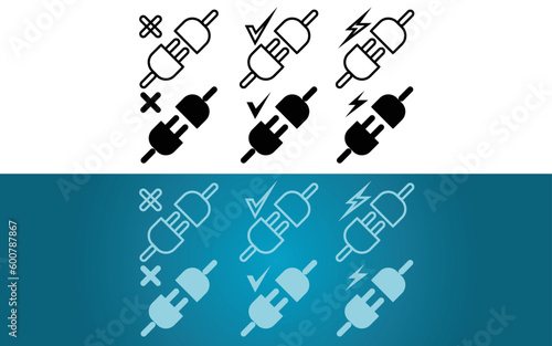 icônes des prises éléctriques stylisés qui symbolises aussi la connection et déconnection du web 