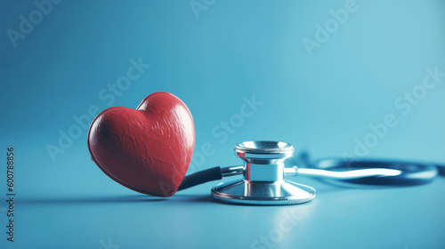 Red heart and stethoscope. Illustration AI Generative.