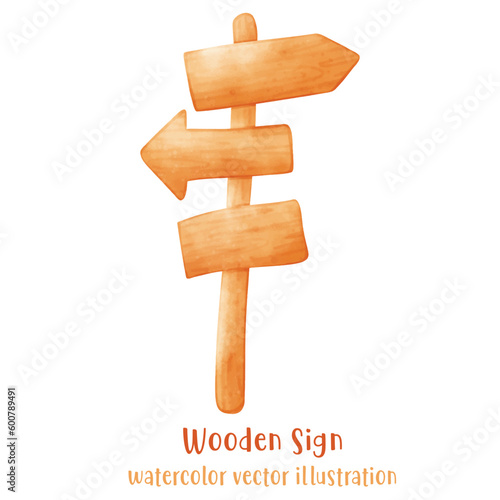 wooden sign, watercolor wood, beach sign vector illustration