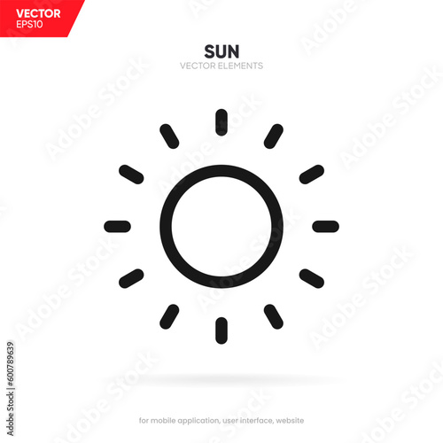 Light, intensity setting, contrast, brightness, sun icon symbol sign on isolated white background with clipping path for UI UX website mobile app. Vector elements EPS10.