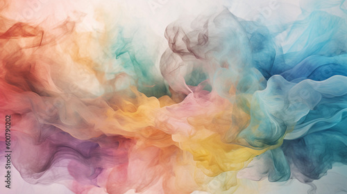 Drops of rainbow paint in water. Whirlpool of splashes  clouds and waves in motion. Colorful smoke cloud  underwater abstract background. Generative AI