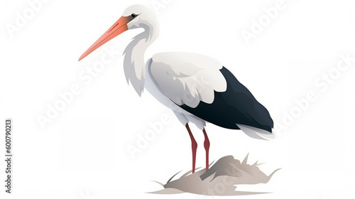 illustration of a full-length stork on a white background, generated by AI